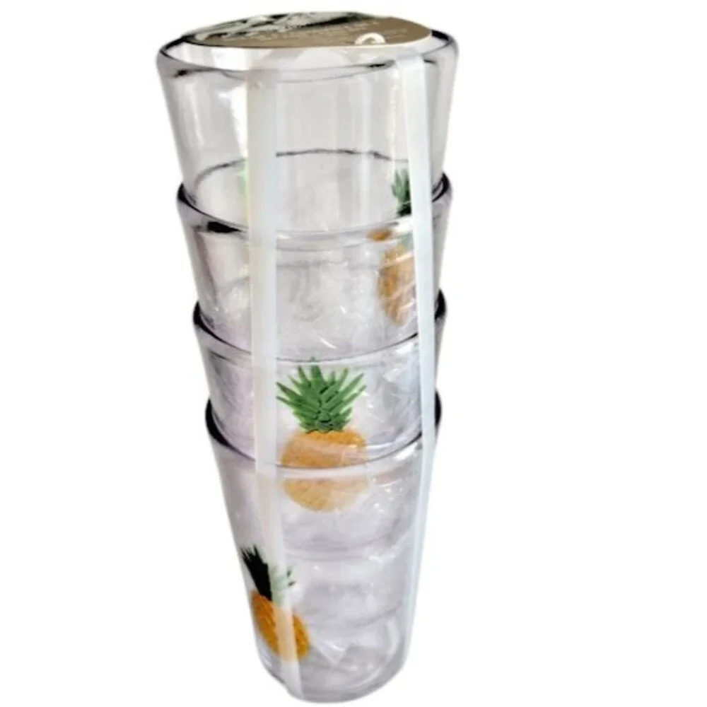 Tommy Bahama Pineapple Clear Acrylic Glasses 18.5 Oz Tumblers BPA Free Set of 4